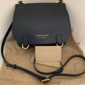 NEW Burberry Bridle Baby Studded Leather Shoulder Bag, Black - J